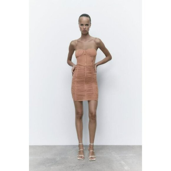 Zara Ruched Tulle Corset Dress Size Small NWT - Picture 1 of 16